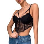 Black Women's Lace Strappy Cut-Out One-Piece Lingerie - Image 5