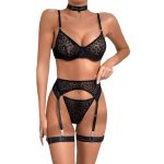 Black Leopard Women's Sheer Mesh Strappy Lingerie Set - Image 5