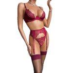 Wine Red Women's Sheer Lace Lingerie Set - Image 5