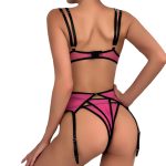 Black & Rose Red Women's Three-Piece Lingerie Set - Image 5