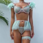 Light Green & Pink Women's Mesh One-Piece Lingerie - Image 4